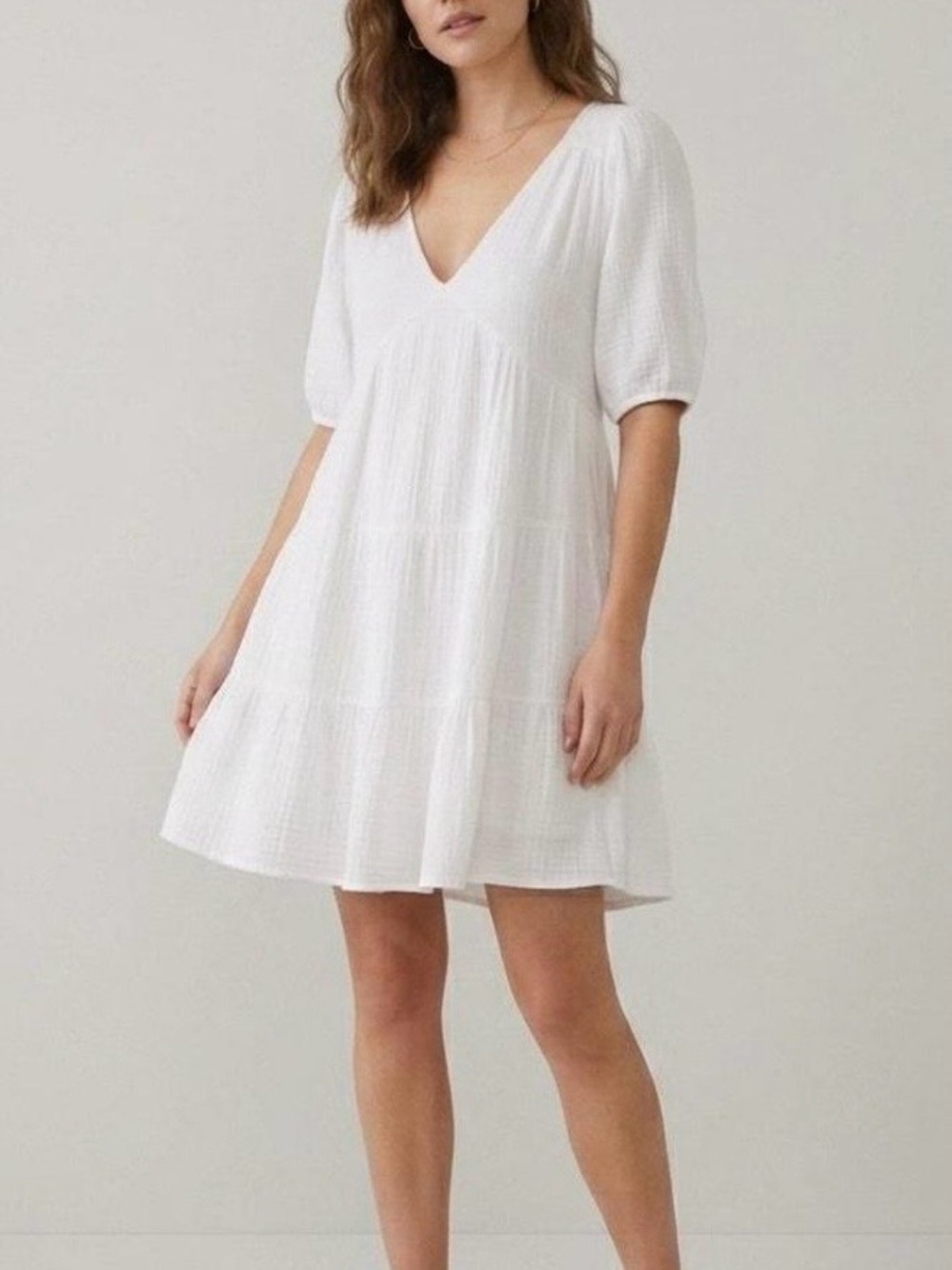 aerie White V-Neck Tiered Mini Dress NWT - XL